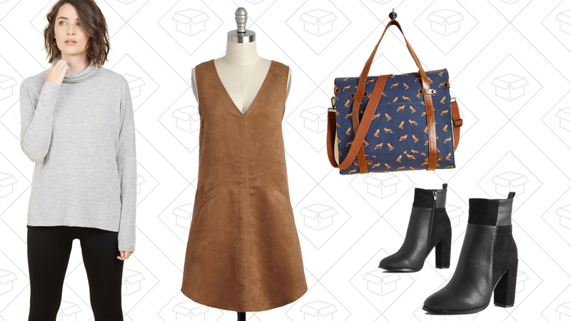 Library Liaison Top, $27 | Spectacularly Albuquerque Dress, $42 | Camp Director Tote, $36 | Make a Wild Stride Boot, $42